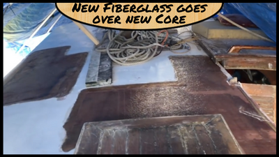 Feature Image - Fiberglass over new Deck Core, new fiberglass over plywood, marine grade plywood.