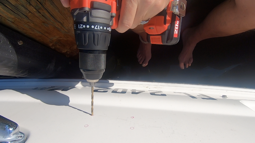 How to install a cleat - Drill through the fiberglass with a pilot hole