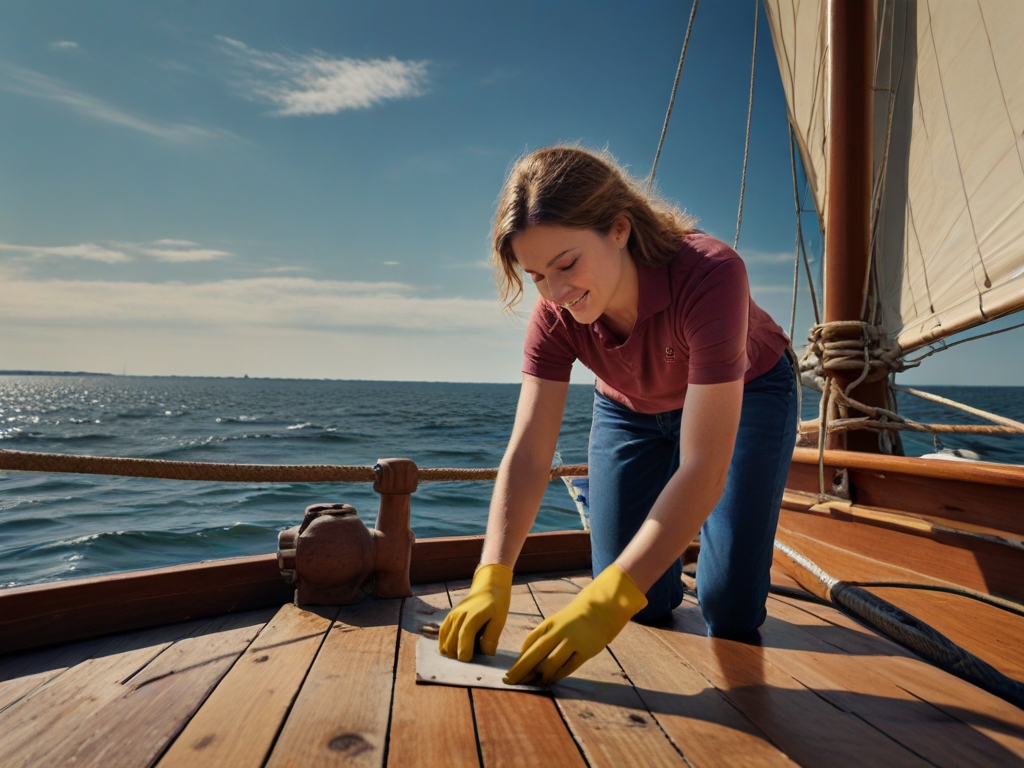 Woman Cleaning Deck